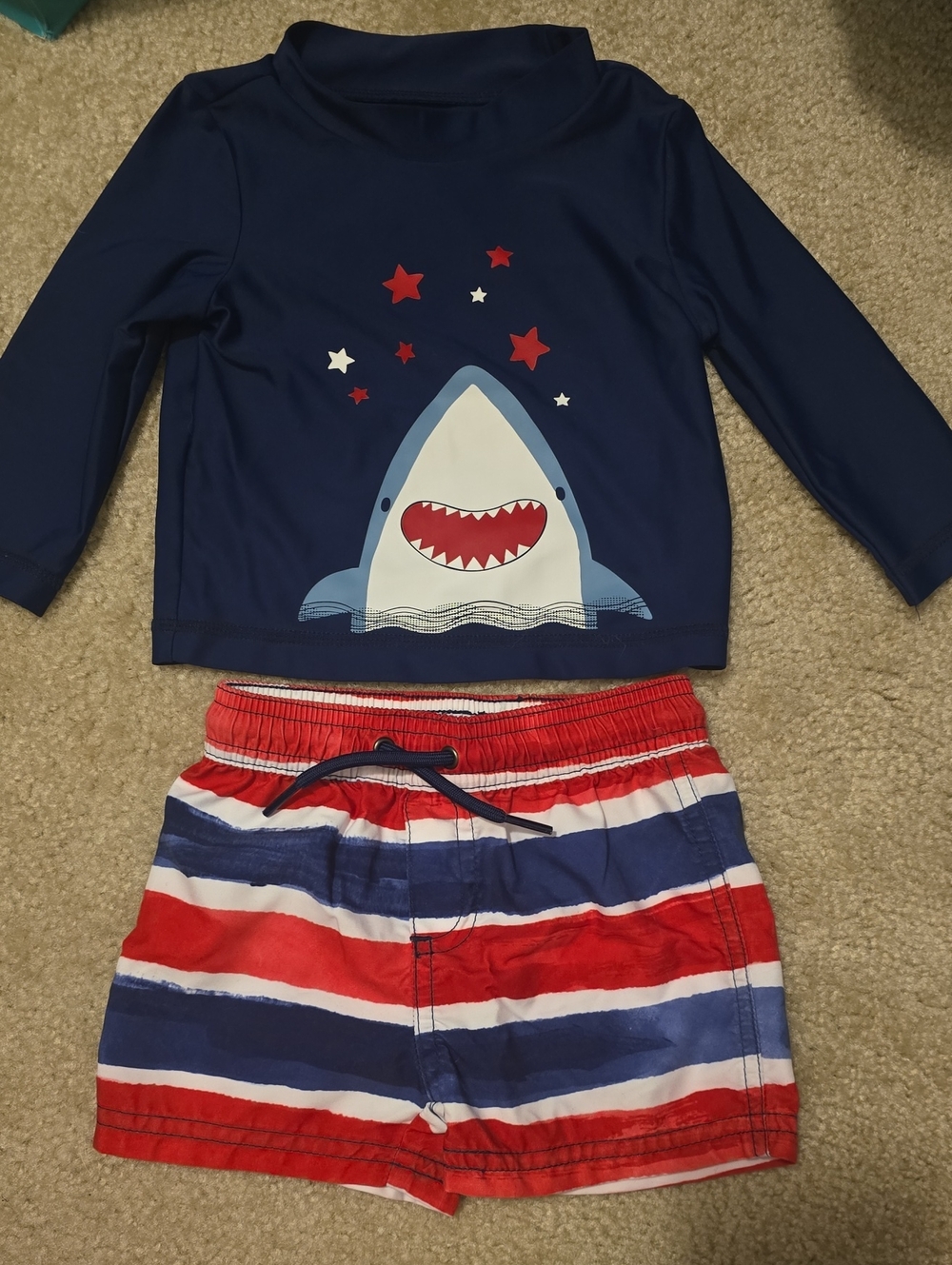 Carter's Navy Shark Swimsuit - Rash Guard Long Sleeve Swim Shirt & Trunks